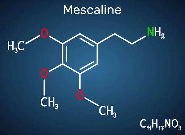 Molécula Mescalina Alucinógeno Psicodélico Fenetilamina Alcaloide Fórmula Química Estructural Sobre — Vector de stock