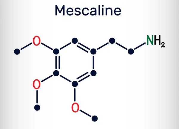 Molécula Mescalina Alucinógeno Psicodélico Fenetilamina Alcaloide Fórmula Química Estructural Ilustración — Vector de stock