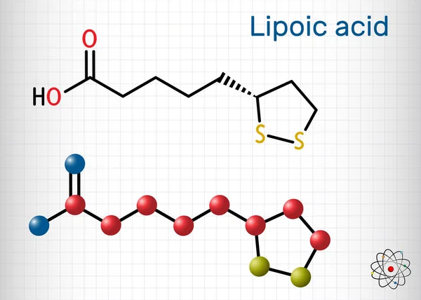 Lipoik Asit Ala Alfa Lipoik Tiyotik Asit Lipoat Molekülü Organosülfür — Stok Vektör