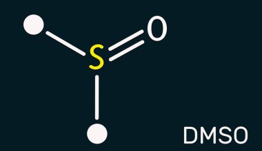 Dimethyl sulfoxide, DMSO, C2H6OS molecule. It is an organosulfur compound, polar aprotic solvent. Skeletal chemical formula. Illustration clipart