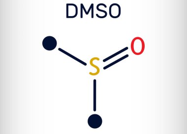 Dimetil sülfoksit, DMSO, C2H6OS molekülü. Organosülfür bileşiği, kutupsal aprotik çözücü. İskelet kimyasal formülü. Vektör illüstrasyonu