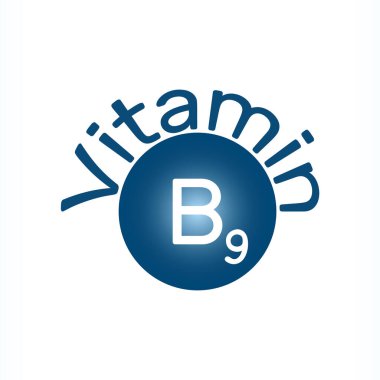 B9 vitamini. Vektör simgesi. B9 vitamini, ayrıca folik asit ya da folik asit olarak da bilinir, B-kompleks vitaminleri olarak da bilinir. Vektör illüstrasyonu