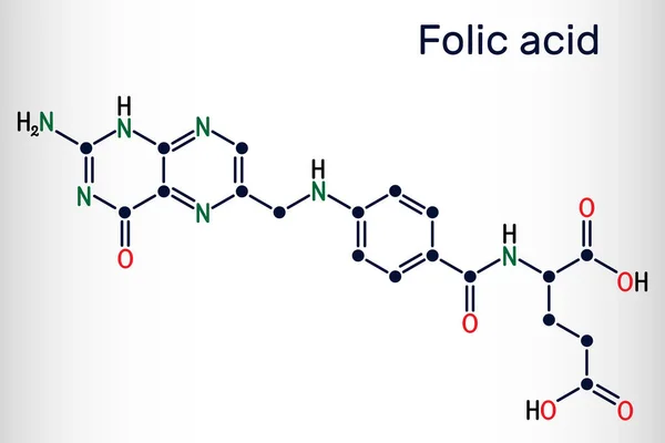 Ácido Fólico Molécula Folato Conoce Como Vitamina Fórmula Química Esquelética — Archivo Imágenes Vectoriales