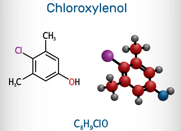 Cloroxilenol Molécula Pcmx C8H9Clo Antiséptico Desinfectante Para Desinfección Piel Los — Archivo Imágenes Vectoriales