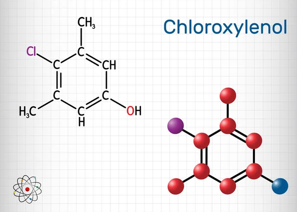 Cloroxilenol Molécula Pcmx C8H9Clo Antiséptico Desinfectante Para Desinfección Piel Los — Vector de stock