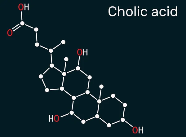 C24H40O5分子 肝臓で産生される主要な胆汁酸です 栄養補助食品E 1000 濃い青の背景に骨格化学式 イラスト — ストック写真