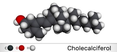 Kolekalciferol, kolekalciferol, D vitamini, C27H44O molekülü. Moleküler model. 3B görüntüleme