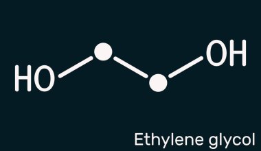Etilen glikol, diol, C2H6O2 molekülü. Polyester liflerin üretimi ve antifriz formülleri için kullanılır. Yapısal kimyasal formül. Görüntü
