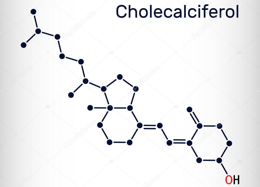 Cholecalciferol, colecalciferol, vitamin D3, C27H44O molecule. Structural chemical formula. Vector illustration