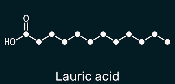 ラウリン酸 ドデカノ酸 C12H24O2分子 飽和脂肪酸です 濃い青の背景に構造化学式 イラスト — ストック写真