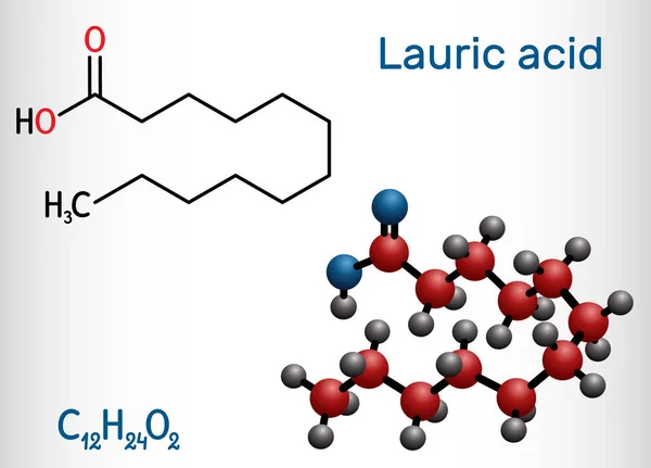 Kyselina Laurová Kyselina Dodekanová Molekula C12H24O2 Nasycená Mastná Kyselina Strukturální — Stockový vektor