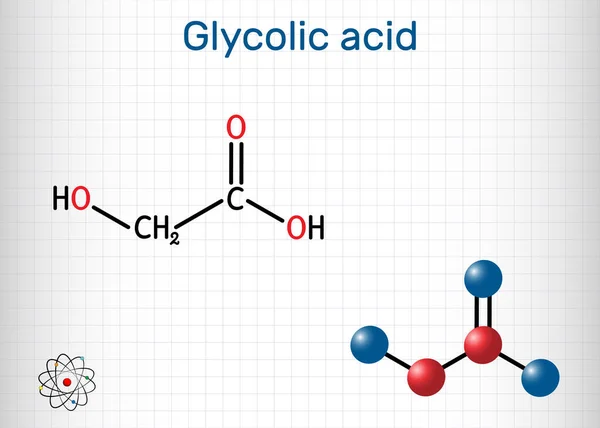 Glikolsav Hidroecetsav Vagy Hidroxiecetsav C2H4O3 Molekula Alfa Hidroxi Sav Aha — Stock Vector