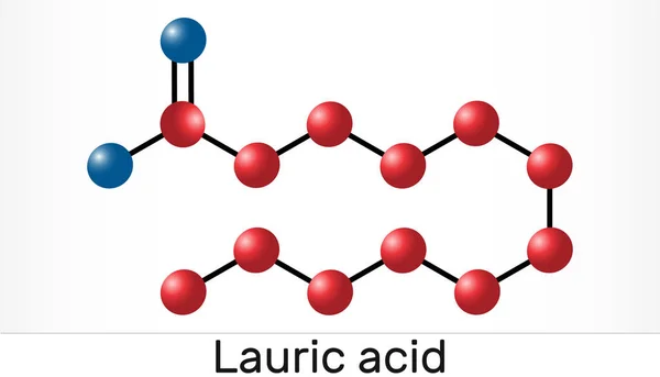 Lauric acid, dodecanoic acid, C12H24O2 molecule. It is a saturated fatty acid. Iillustration