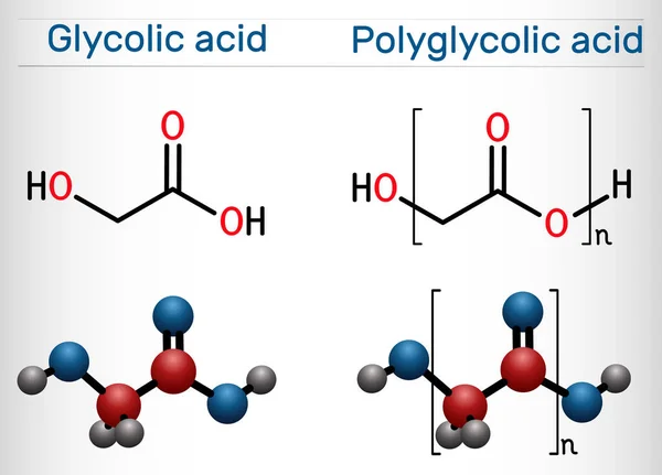 Ácido Glicólico Hidroacético Ácido Hidroxiacético Ácido Poliglicólico Ácido Poliglicólico Molécula — Vector de stock