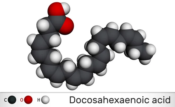 Docosahexaenoic酸 Dha Doconexent セルボニック酸分子 オメガ3脂肪酸です 分子モデル 3Dレンダリング — ストック写真