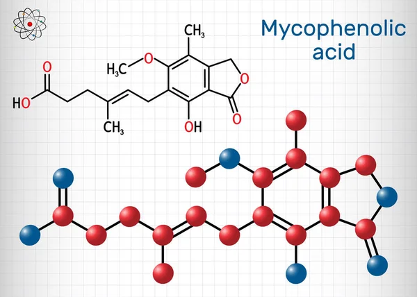 Mikofenolsav Mpa Mikofenolát C17H20O6 Molekula Egy Immunszuppresszív Gyógyszer Erős Proliferatív — Stock Vector