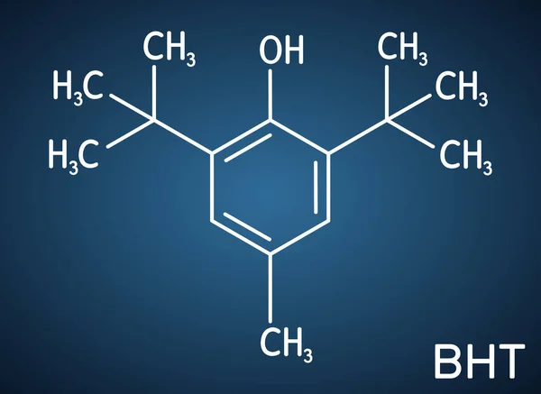 Gebutyleerd Hydroxytolueen Bht Dibutylhydroxytolueenmolecuul Het Lipofiele Organische Verbinding Antioxidant Levensmiddelenadditief — Stockvector