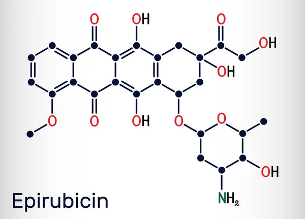 Molécula Epirrubicina Fármaco Antraciclina Para Quimioterapia Fórmula Química Esquelética Ilustración — Vector de stock