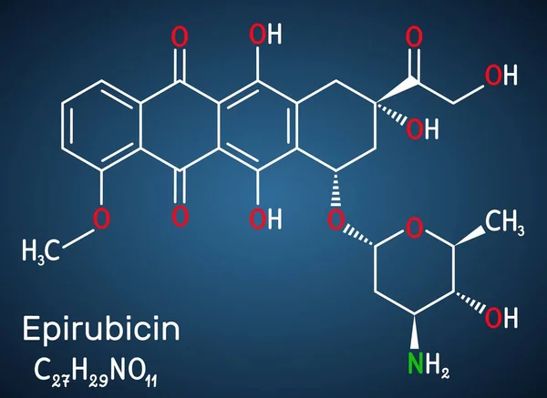 Molécula Epirrubicina Fármaco Antraciclina Para Quimioterapia Fórmula Química Estructural Sobre — Vector de stock