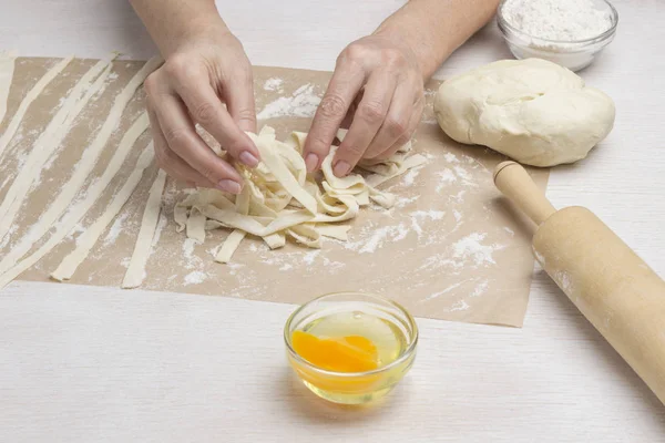 Process of making cooking homemade food. Rolling pin, rolled dough — 스톡 사진