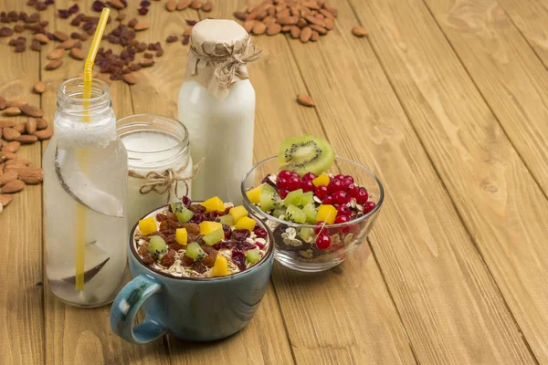 Muesli balanced protein breakfast. Fruits, berries  seeds, nuts.