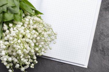 Nilüfer çiçekleri açık defter sayfasında. Kapatın. Üst görünüm