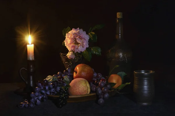 Früchte Und Blumen Stillleben — Stockfoto