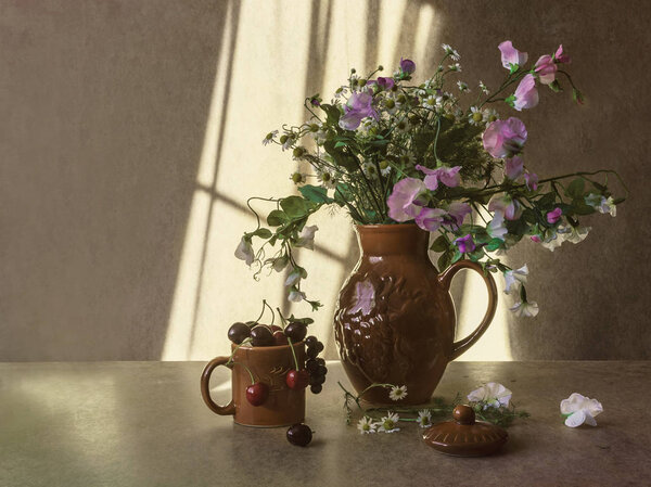   rustic still life with wildflowers