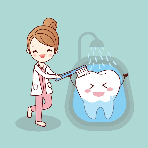 Dentiste dessin animé est brosse dent — Image vectorielle