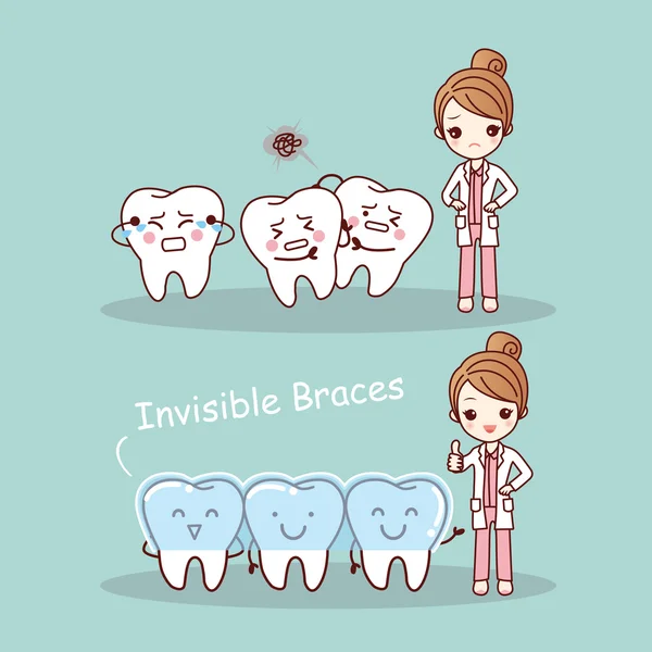 Cute cartoon tooth invisible braces — Stock Vector