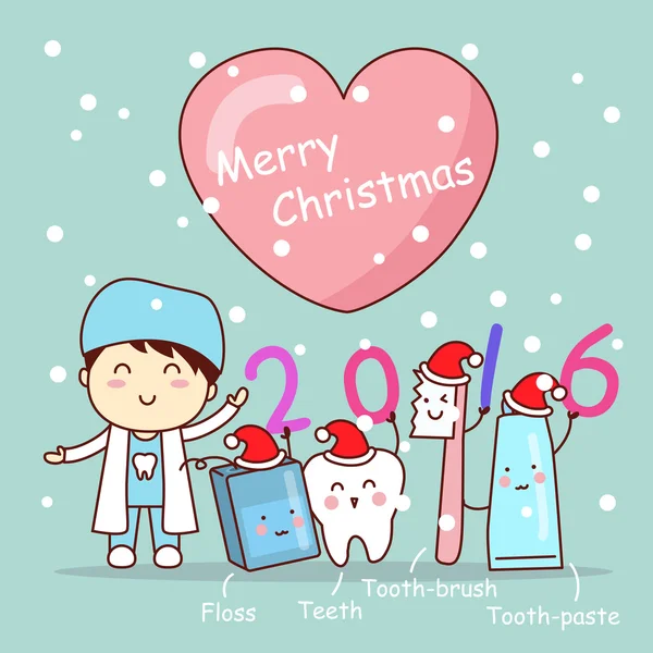 Kerst- en cute cartoon tandarts — Stockvector