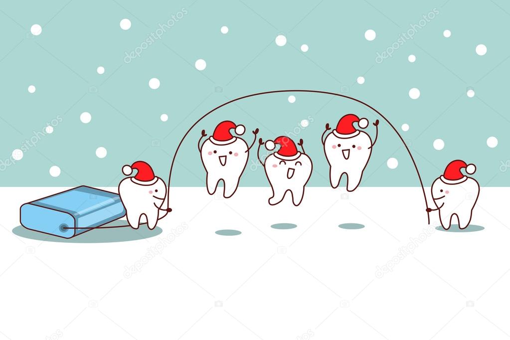 christmas cartoon tooth with floss