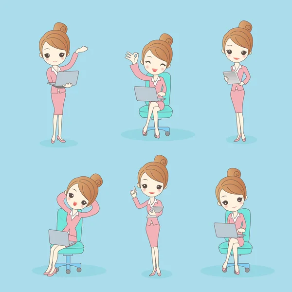 Dibujos animados belleza mujer de negocios con cuaderno — Vector de stock