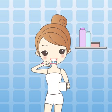 kadın fırça diş banyoda