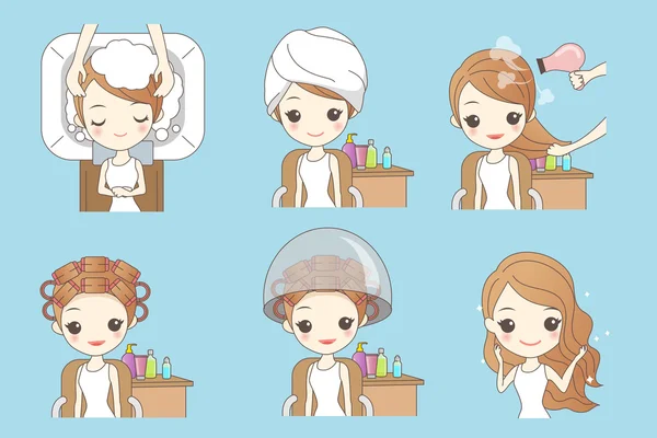 Cartoon woman doing hair salon — Stock Vector