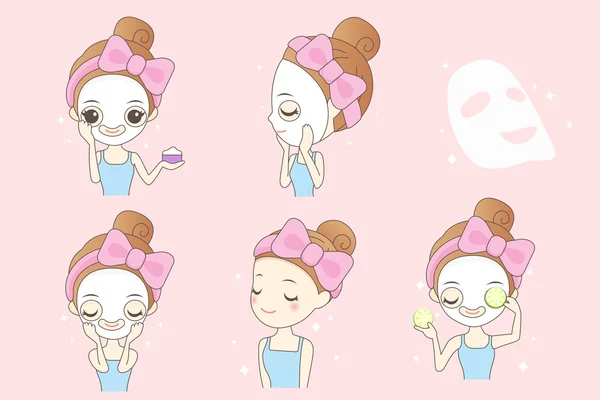 卡通女人做面部护理 — 图库矢量图片