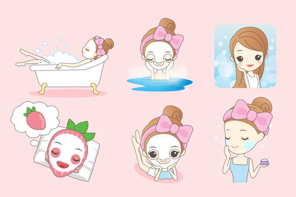 卡通女人做面部护理 — 图库矢量图片