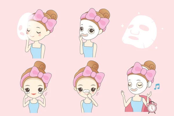 Cartoon mulher fazer cuidados faciais —  Vetores de Stock