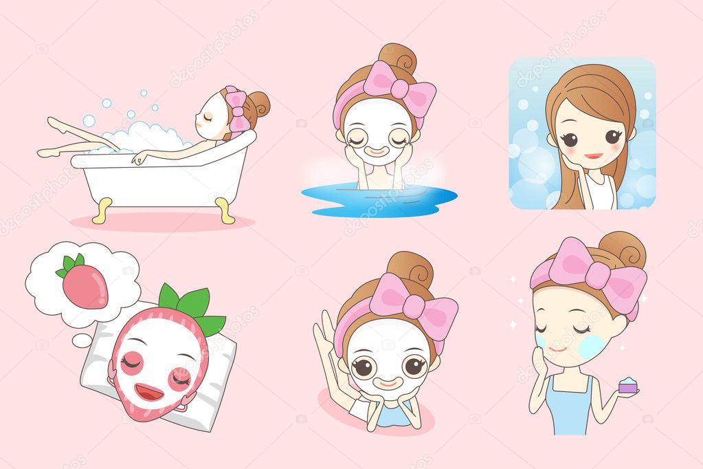 cartoon woman do facial care