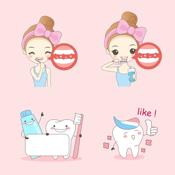 用牙齿刷卡通女人 — 图库矢量图片