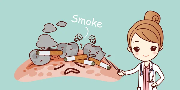 Cartoon woman dentist with cigarette — ストックベクタ