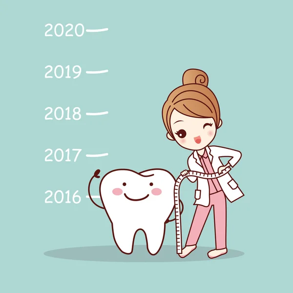 Kreskówka zęba z kobieta dentysty — Wektor stockowy