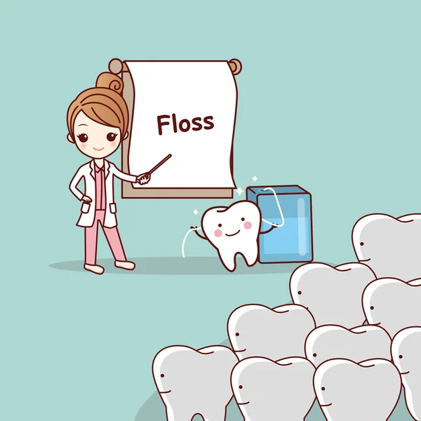 Dentiste enseigner les dents utiliser la soie dentaire — Image vectorielle