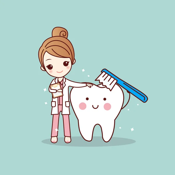 Femme dentiste brosse dents propres — Image vectorielle