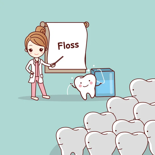Dentist teach teeth use floss — Stock Vector