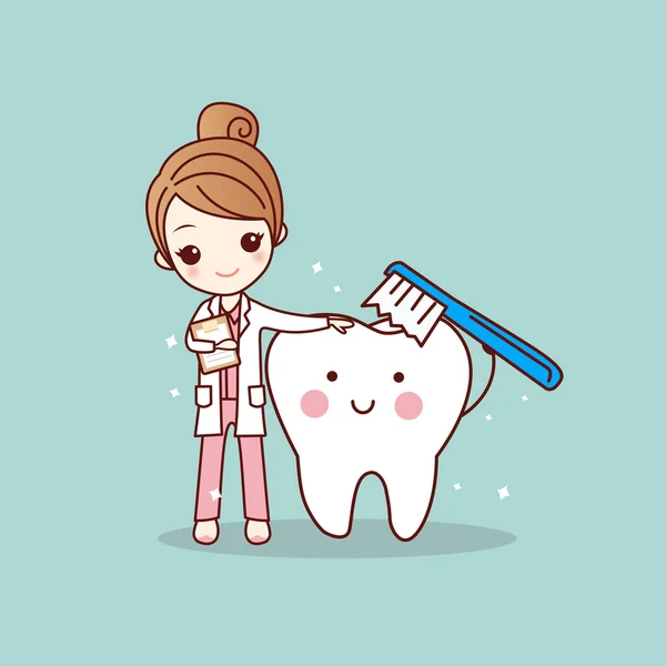 Wanita dokter gigi sikat gigi bersih - Stok Vektor