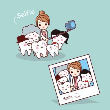 Mutlu karikatür diş aile selfie