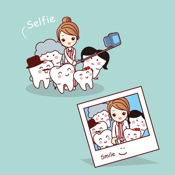 Felices dibujos animados familia de dientes selfie — Vector de stock