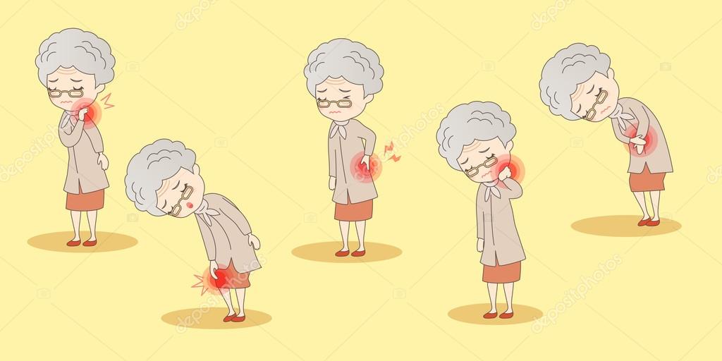 Old woman have body ache — Stock Vector © etoileark 128089086