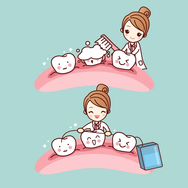 Bonito desenho animado dentista escova dente —  Vetores de Stock
